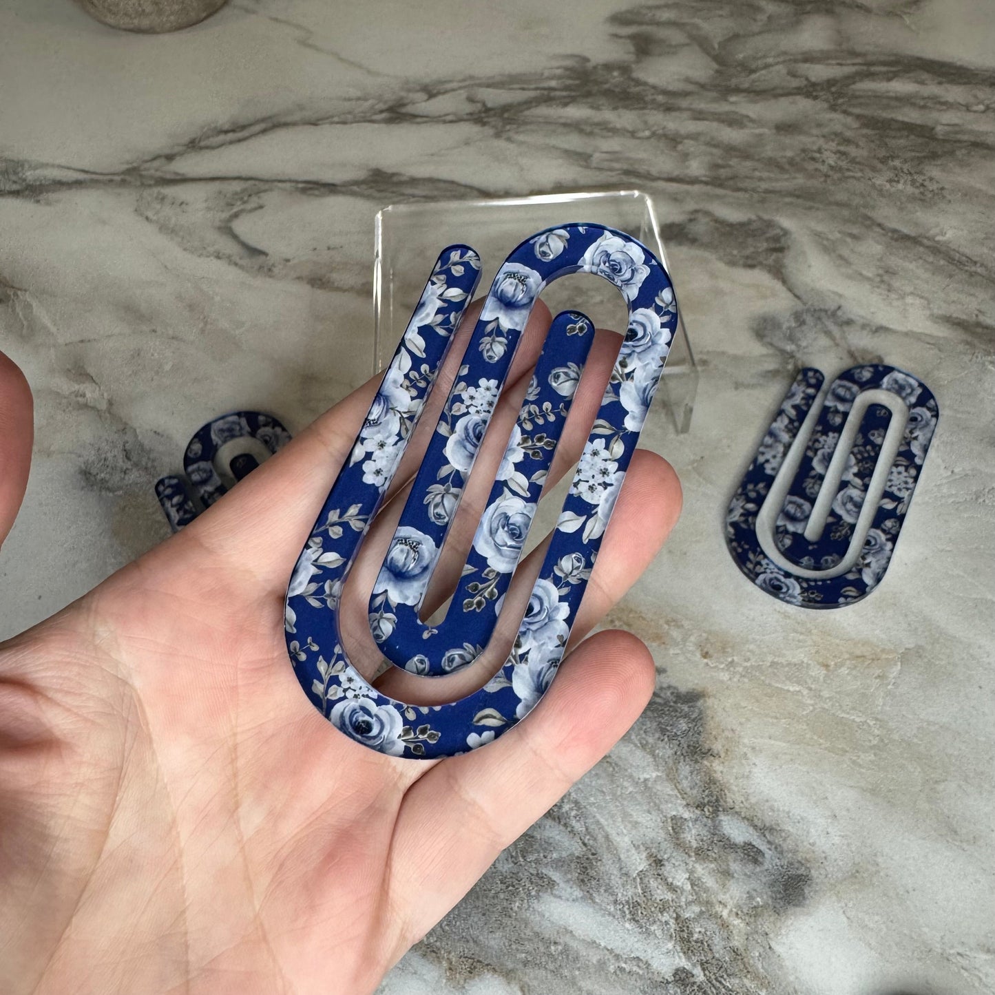 Navy Blue Grey Floral paperclip by Arimel by Emily
