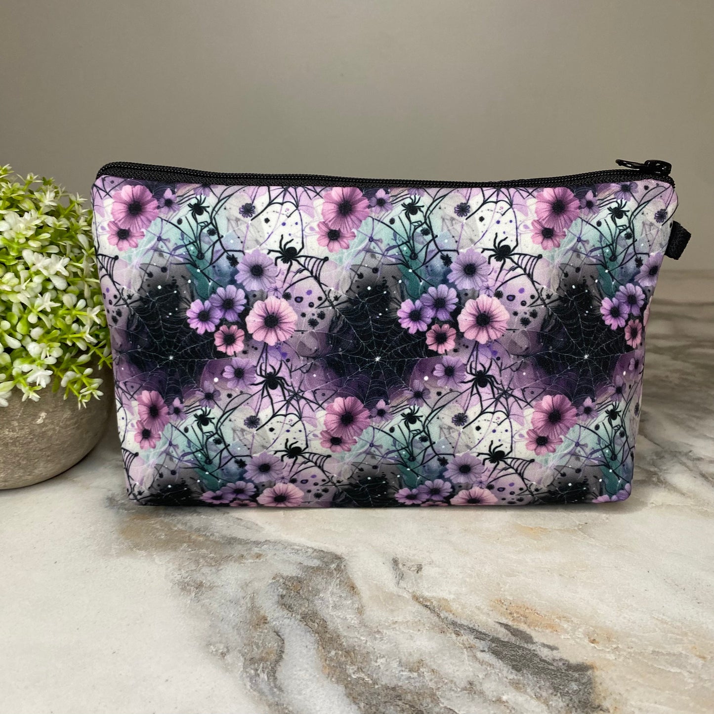 Fall - Spider Web Floral Purple Pink Teal pouch by Arimel by Emily