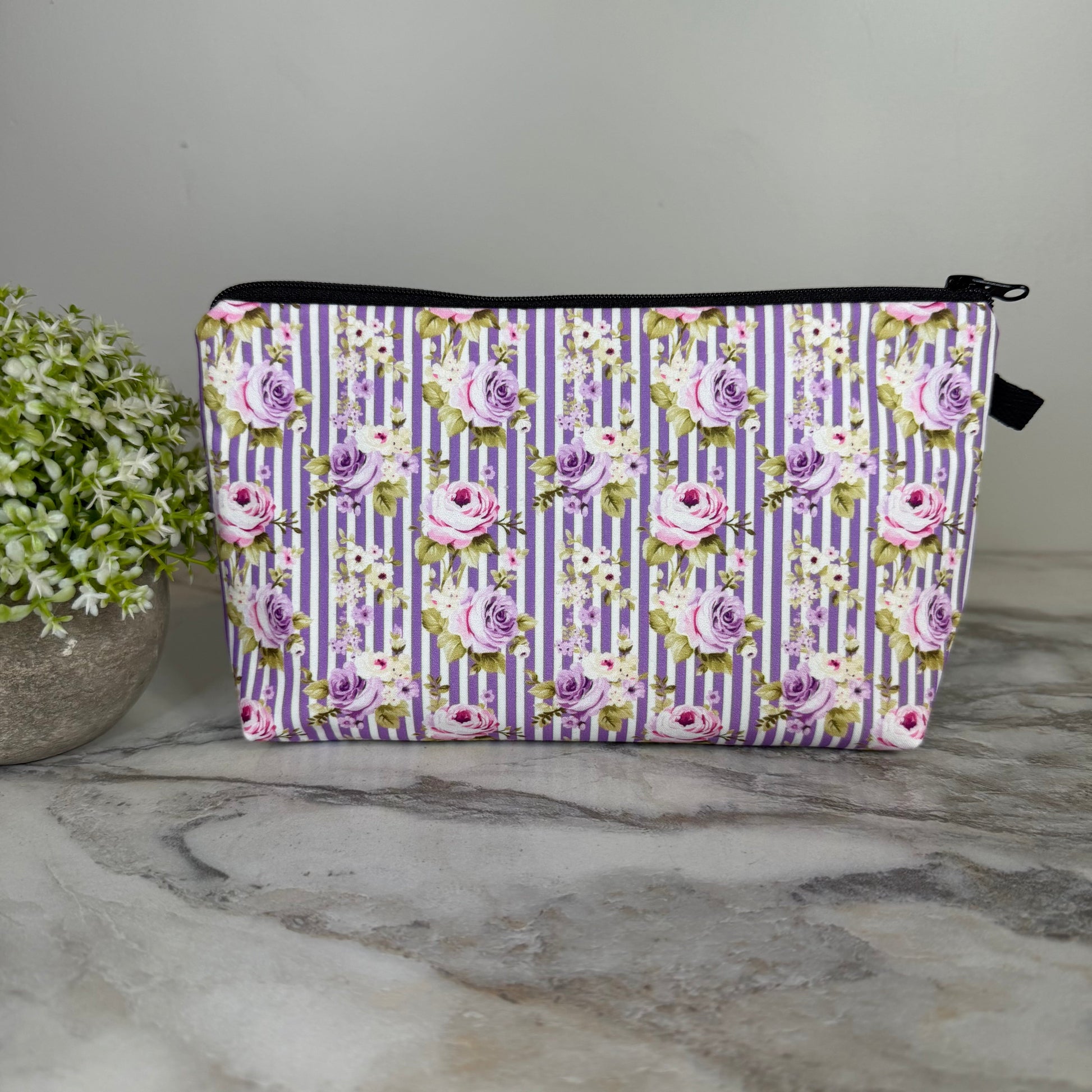 Lavender Cream Stripe pouch by Arimel by Emily