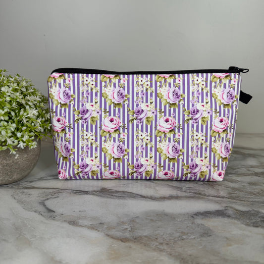 Lavender Cream Stripe pouch by Arimel by Emily