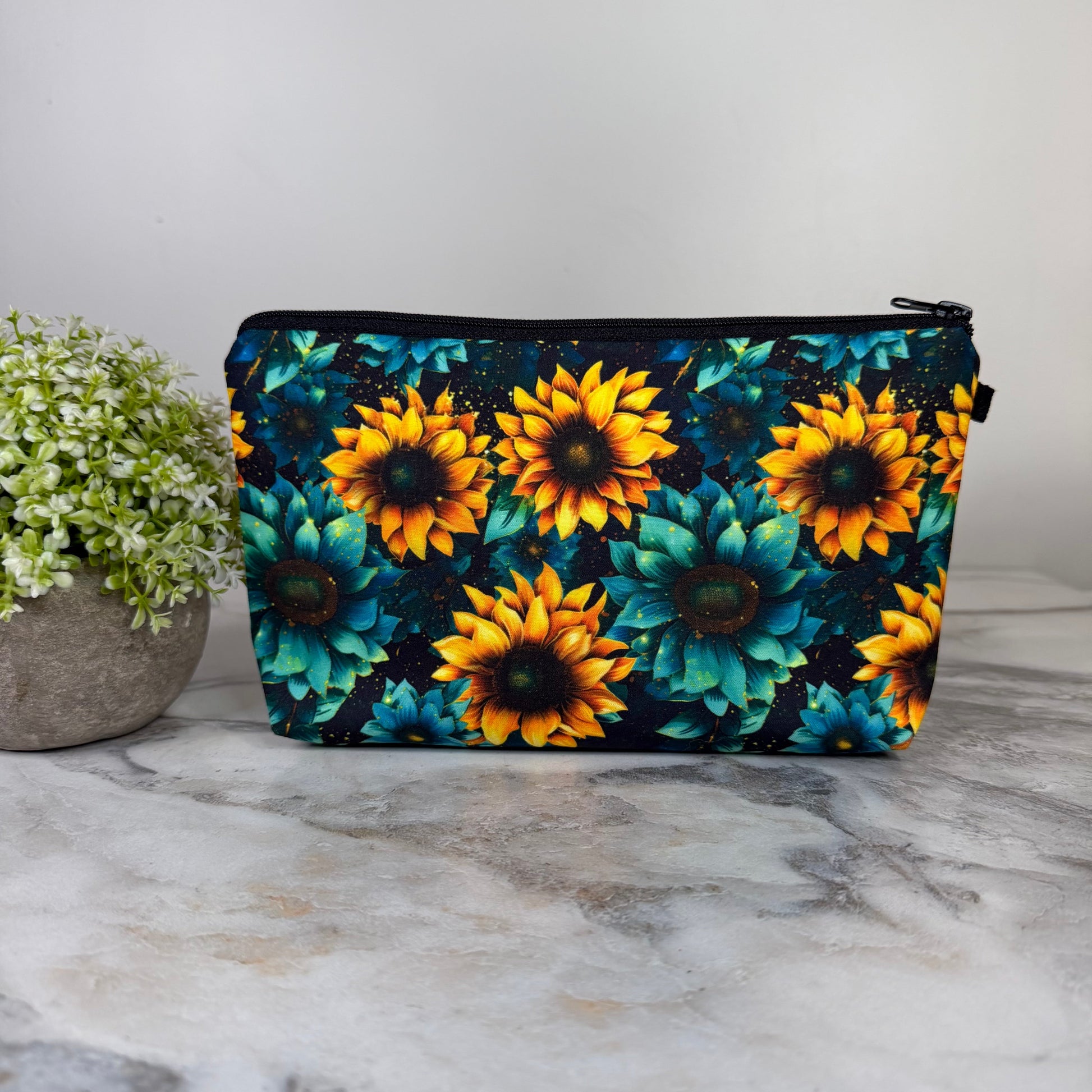 Sunflower Teal & Yellow pouch by Arimel by Emily