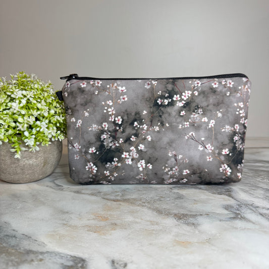 Grey Cherry Blossom pouch by Arimel by Emily