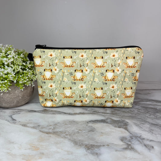 Frog Green Floral pouch by Arimel by Emily
