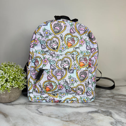 Cat Paw Meow on Pastel mini backpack by Arimel by Emily