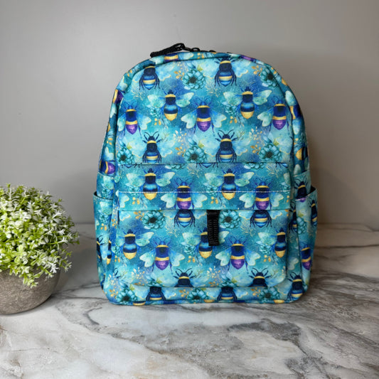 Teal Floral Bee mini backpack by Arimel by Emily